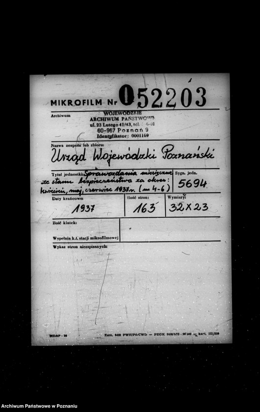 Obraz 2 z jednostki "Sprawozdania okresowe /miesięczne ze stanu bezpieczeństwa/ za miesiące kwiecień, maj, czerwiec 1937 r. /nr 4-6/"