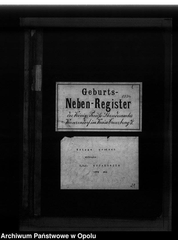 Obraz 2 z jednostki "Geburts-Neben-Register des Standesamtes Kunzendorf 1874"