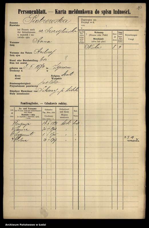 Obraz 12 z jednostki "[Spis ludności Łodzi] Piotrowska-Piotrowski"