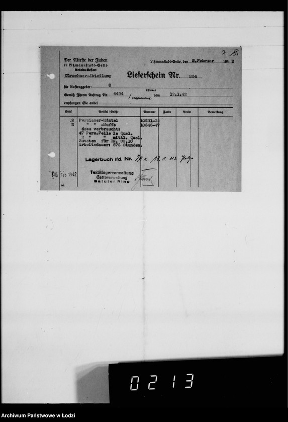 Obraz 11 z jednostki "Kürschnerei. [Zamówienia, rachunki i świadectwa dostaw]"