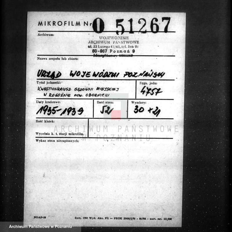 Obraz 2 z jednostki "Kwestionariusz Gazowni Miejskiej w Rogoźnie pow. obornicki"