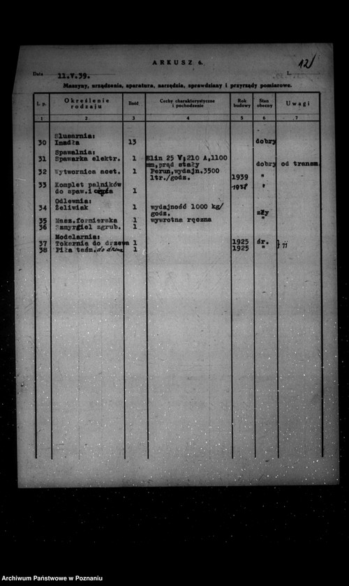 Obraz 16 z jednostki "Kwestionariusz Odlewni żelaza i warsztatów mechanicznych Zb. Broekere Poznań-Antoninek"