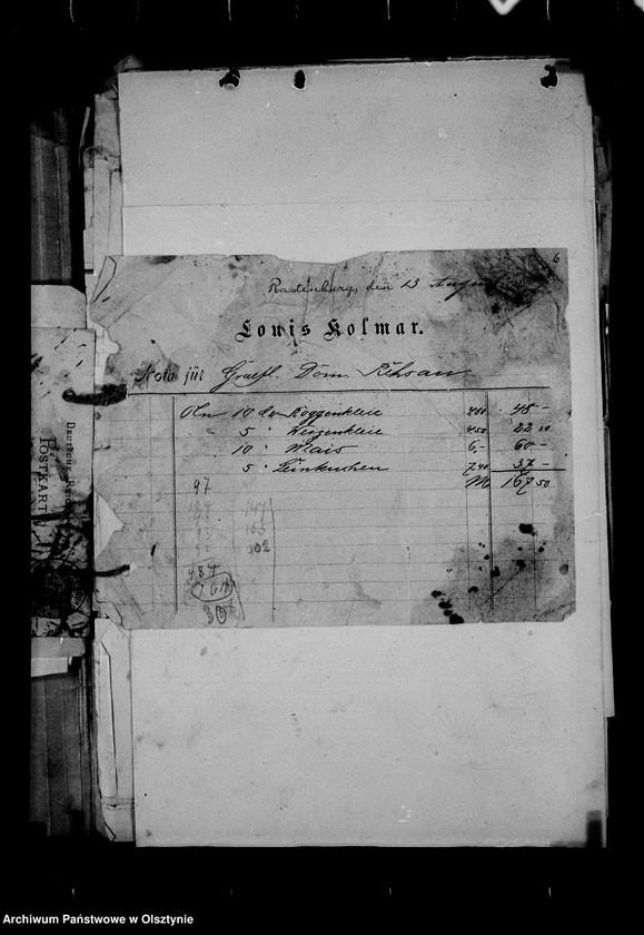 image.from.unit.number "/Korrespondenz, Rechnungen u. Bilanzen der Firma Louis Kolmar, Rastenburg, für Dr. Stieger, Verwalter von Rehsau/"