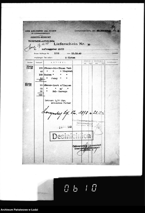 Obraz 18 z jednostki "[Dowody dostawy ubrań i czapek dla fimy] Sachsendahl Ostrowo"