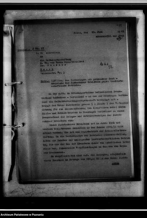 Obraz 16 z jednostki "Forderung gegen Anlieger der Jarotschiner Kreisbahn."