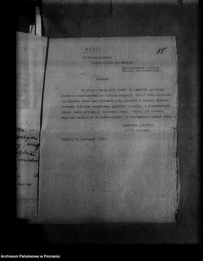 Obraz 19 z jednostki "Gorzelnia parowa dr Wizy majętność Sędziwy powiat szamotulski nr woj. kotła 1371"