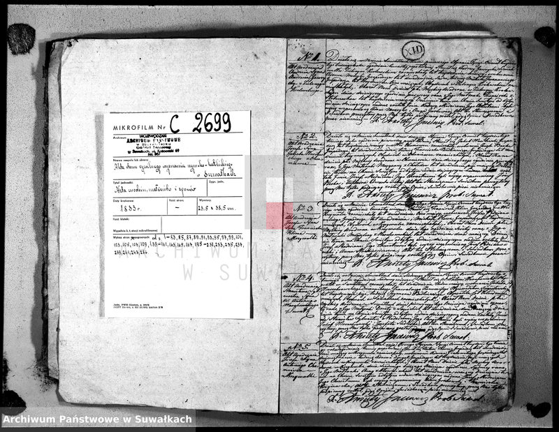 image.from.unit.number "Księga duplikat urodzonych, zaślubionych i zeszłych urzędnika stanu cywilnego, parafji suwalskiey na rok 1833"