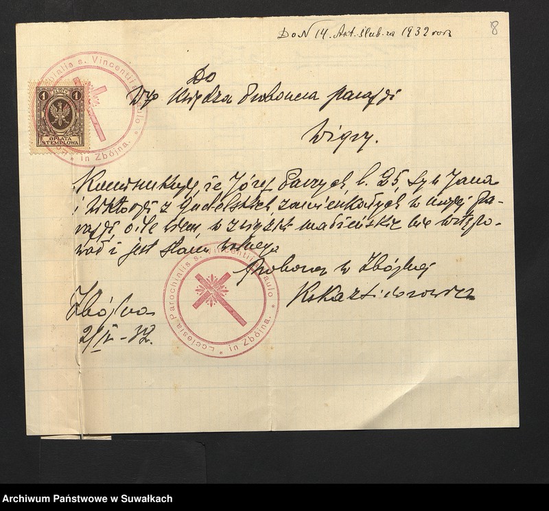 image.from.unit.number "Aneksa Aktów Ślubnych w Rz-Katolickiej Parafji Wigierskiej pow. Suwalskiego za 1932 rok"