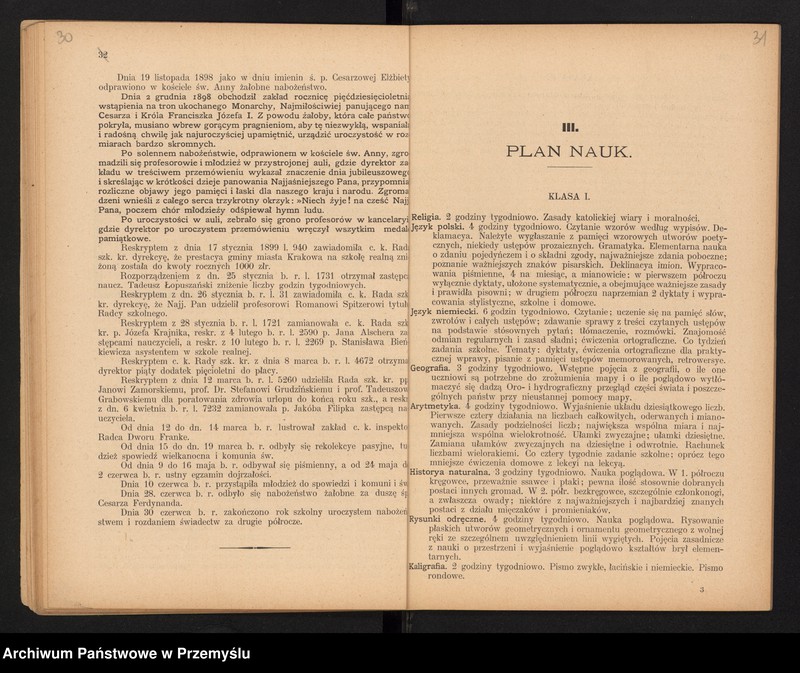 image.from.unit.number "Sprawozdanie Dyrekcji C.K. Wyższej Szkoły Realnej w Krakowie za rok szkolny 1899 XXIV"