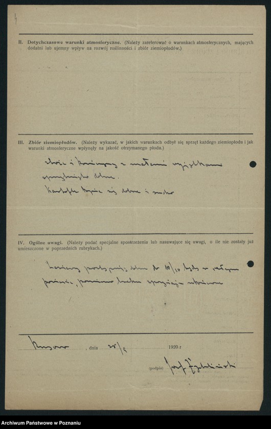 Obraz 6 z jednostki "[Sprawozdanie o stanie i zbiorze ziemiopłodów w miesiącach wrześniu i październiku 1920 w poszczególnych powiatach]"