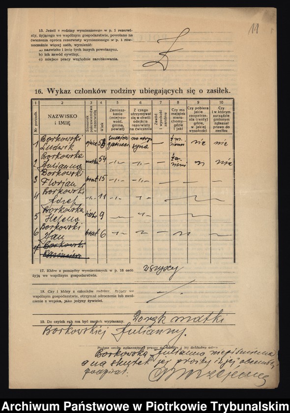 image.from.unit.number "Ewidencja rezerwistów powołanych na ćwiczenia wojskowe i rodzin rezerwistów, którym przyznano, względnie odmówiono udzielenia zasiłku, pomocy rolnej - pracy."