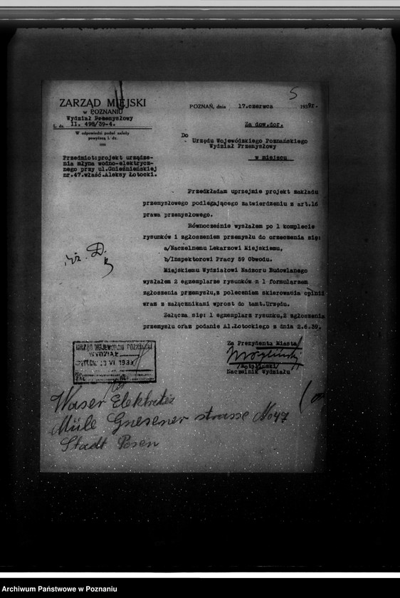 Obraz 9 z jednostki "/Plan urządzenia młyna wodno-elektrycznego w Poznaniu ul. Gnieźnieńska 47/"