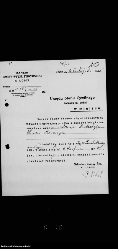 Obraz 15 z jednostki "Akta dotyczące spraw Urzędu Stanu Cywilnego"