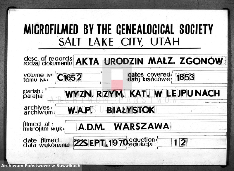 image.from.unit.number "Duplikat aktów urodzenia małżeństw zejscia Parafii Lejpuny R. 1853"