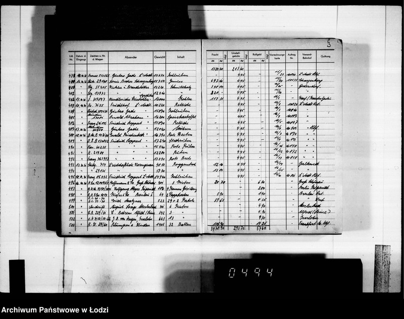 Obraz 7 z jednostki "Frachten Eingang [rejestr listów przewozowych]"