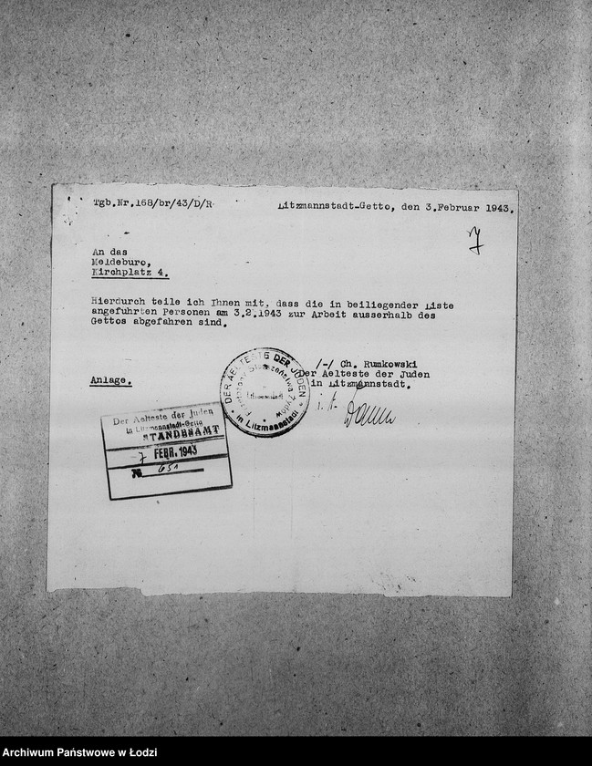 Obraz 10 z jednostki "[Pisma z Wydziału Prezydialnego, z Centralnego Więzienia i Wydziału Pracy zawiadamiające o przyjeżdżających i wyjeżdżających Żydach]"