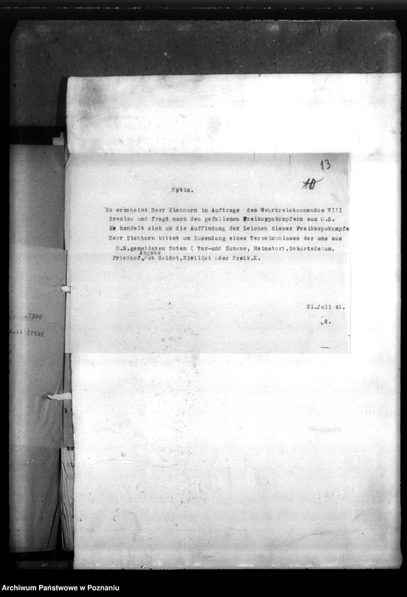 Obraz 17 z jednostki "Wehrkreiskommander VIII - Breslau, Korespondencja z Werhrkreiskommand VIII we Wrocławiu w sprawie członków "Sonderformatin Ebbinghaus""