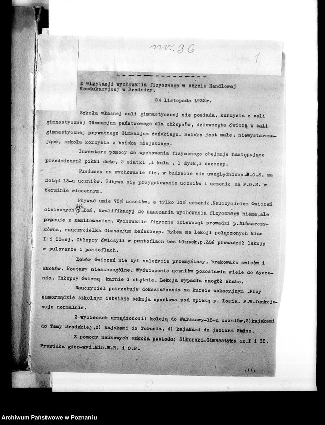 Obraz 5 z jednostki "[Sprawozdania z wizytacji wychowania fizycznego w szkołach powszechnych i zawodowych]"