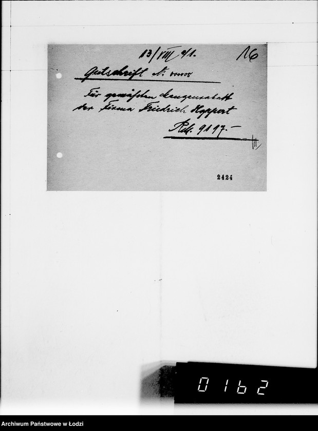 Obraz 20 z jednostki "Gutschriftsanzeigen für die Judengemeinschaft im Getto Litzmannstadt Nr 000001"