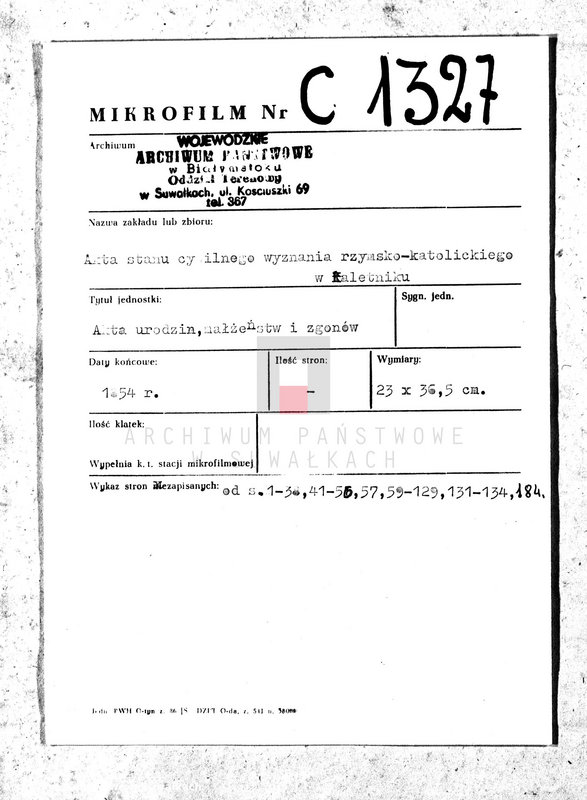 image.from.unit.number "Duplikat Aktów Parafii Kaletnickiej z Roku 1854"