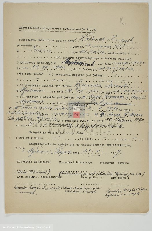 Obraz 15 z jednostki "Zaświadczenia o udziale w powstaniach śląskich, t. II"