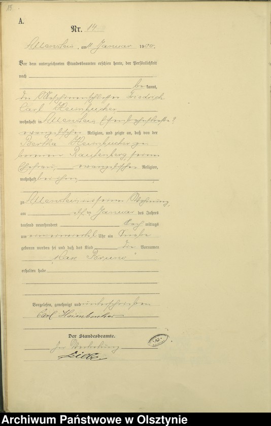 image.from.unit.number "Geburts-Haupt-Register Tom I,Nr 1 - 394"