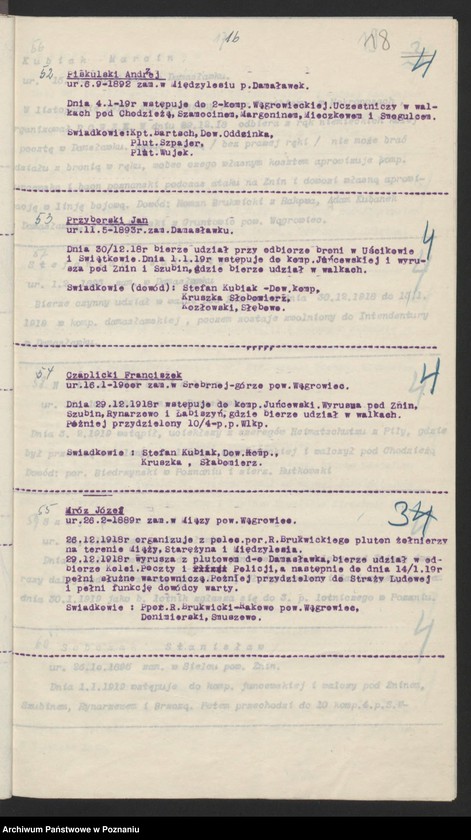 Obraz 20 z jednostki "Koło Damasławek, powiat Wągrowiec, członkowie Związku Powstańców Wielkopolskich którzy zasługują na odznaczenia."