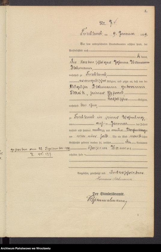 image.from.unit.number "Księga urodzeń USC Mieroszów (Friedland) 1899"
