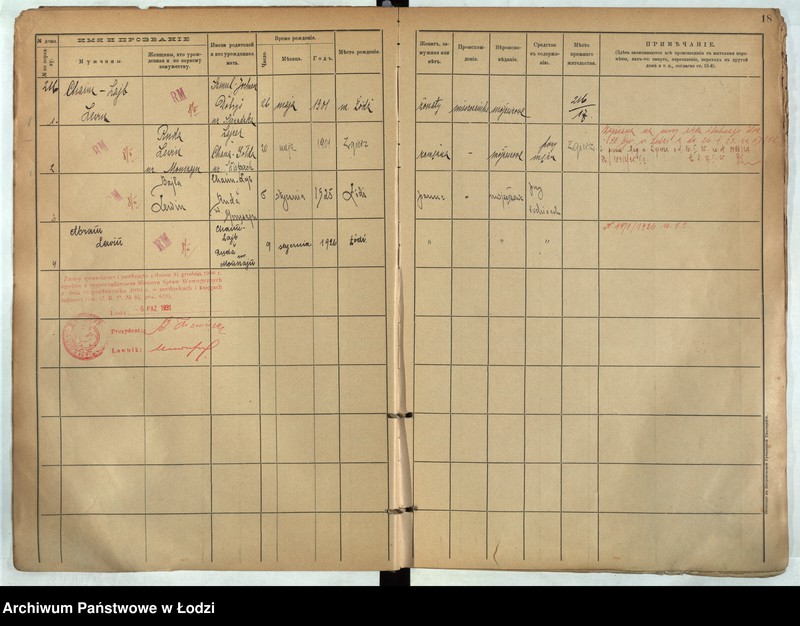 Obraz 19 z jednostki "[Księga ludności stałej m. Łodzi guberni piotrkowskiej nr domu 216-221]"