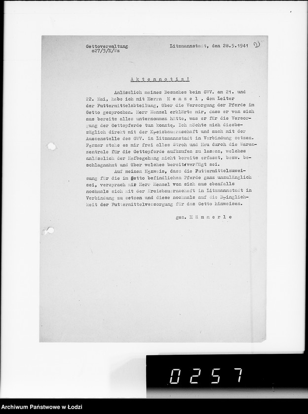 Obraz 6 z jednostki "Zuteilung von Futtermittel für die im Getto befindlichen Pferde."