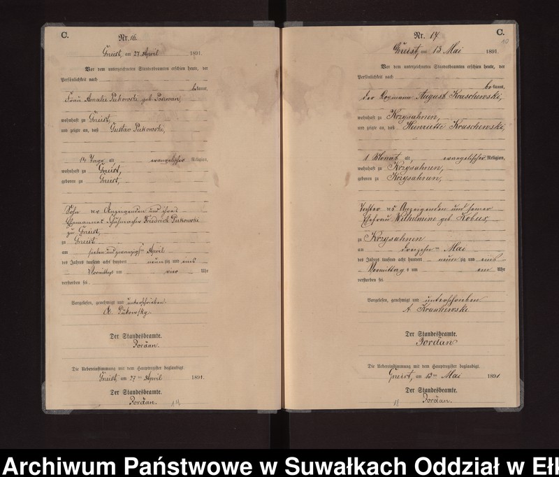 image.from.unit.number "Sterbe-Neben-Register des Königlichen Preussischen Standes-Amtes Gneist Kreis Loetzen"