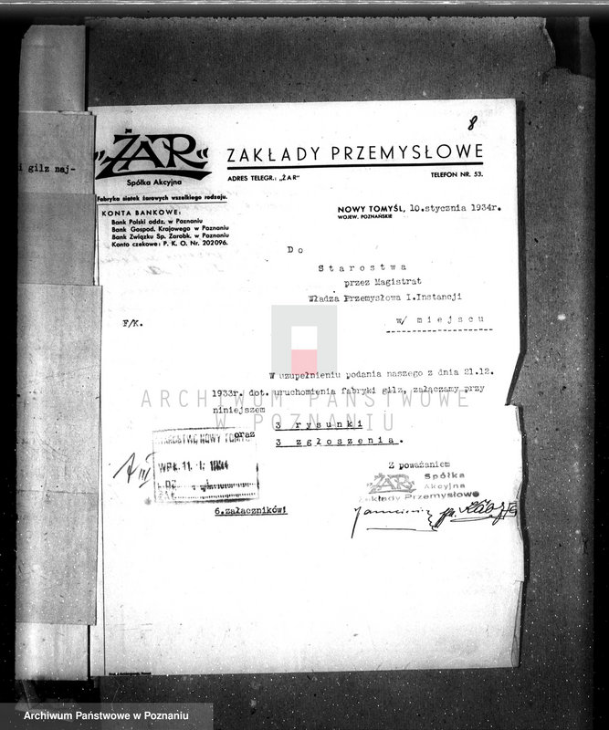 Obraz 12 z jednostki "Zatwierdzenie zakładu przemysłowego firmy "Żar" /fabryki tutek do papierosów/ w Nowym Tomyślu"