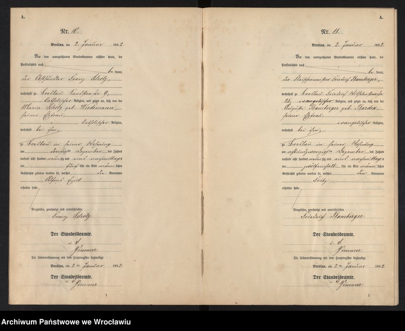 image.from.unit.number "Geburts-Neben-Register Breslau I 1892 Band 1"