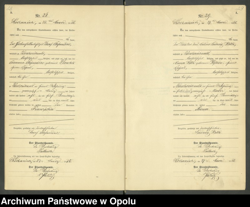 image.from.unit.number "Urząd Stanu Cywilnego Kochaniec Księga urodzeń rok 1885"