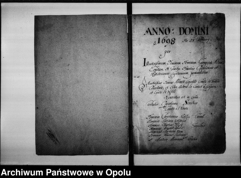 image.from.unit.number "["Protoculum" urzędu wójtowskiego miasta Opola (prowadzony przez hrabiego Jerzego Adama z Gaszyny, hetmana krajowego księcia opolsko - raciborskiego).]"