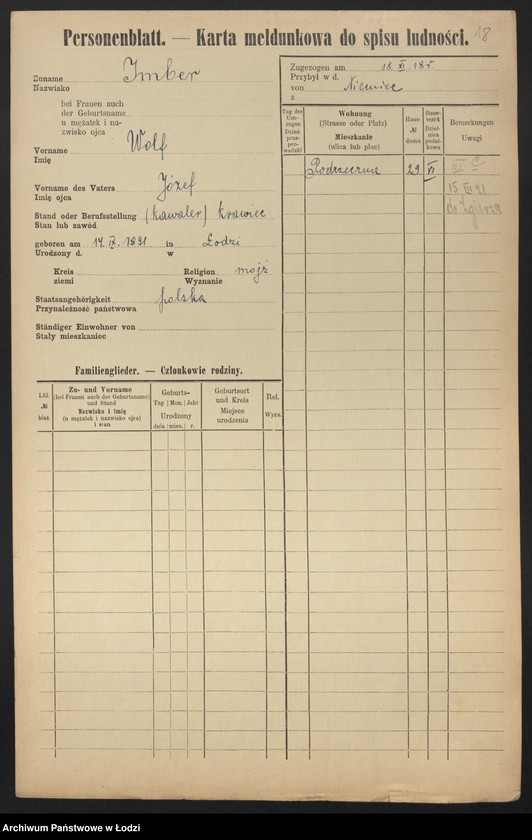Obraz 20 z jednostki "[Spis ludności Łodzi] Imacki - Iwanowa"