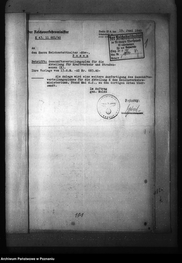 Obraz 5 z jednostki "Podział czynności dla Abteilung für Kraftverkehr und Strassenwesen w Reichsverkehrministerium"