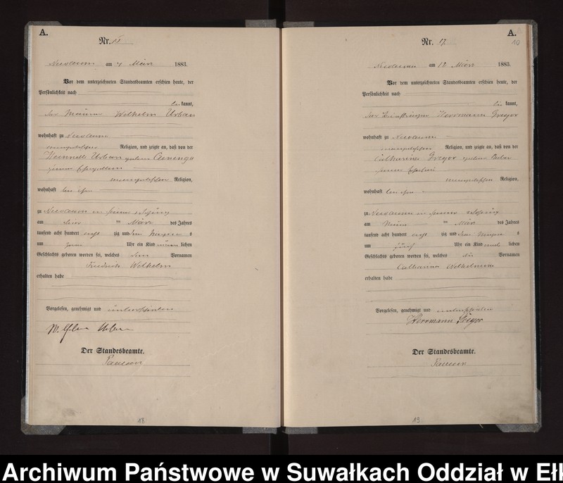 Obraz 13 z jednostki "Geburts-Haupt-Register des Königlich Preussischen Standes-Amtes Stadt Nicolaiken Kreis Sensburg"