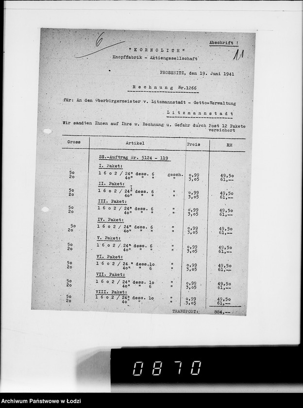 Obraz 15 z jednostki "Kriegsauftrag SS 5124-119-7-304843 13.510 Schutzmäntel f. Kraftfahrer K-Z 6"