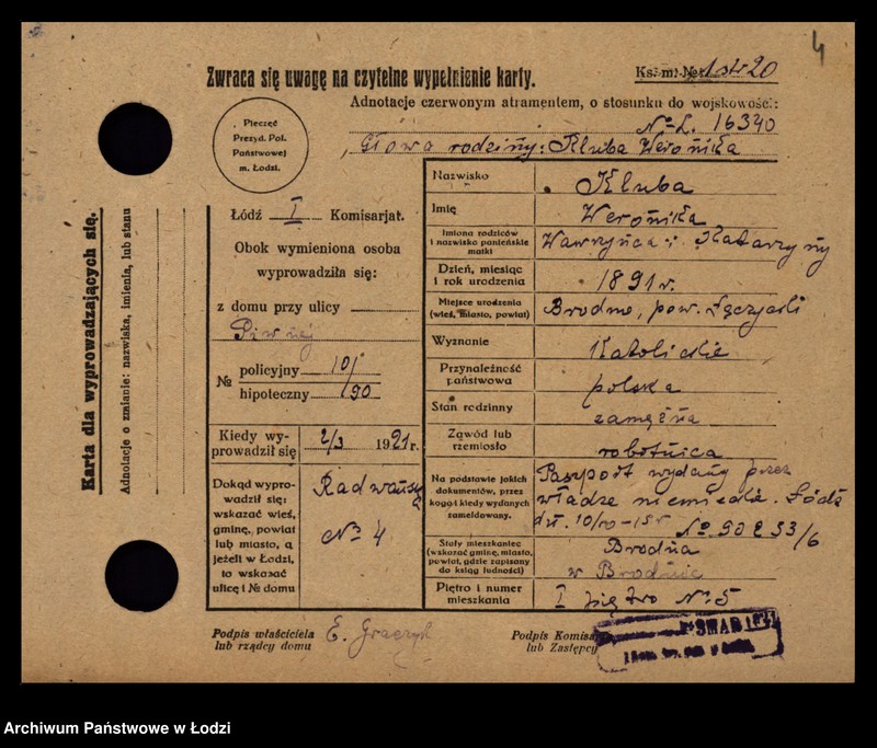 Obraz 6 z jednostki "[Spis ludności Łodzi] Kluka - Kmieć"