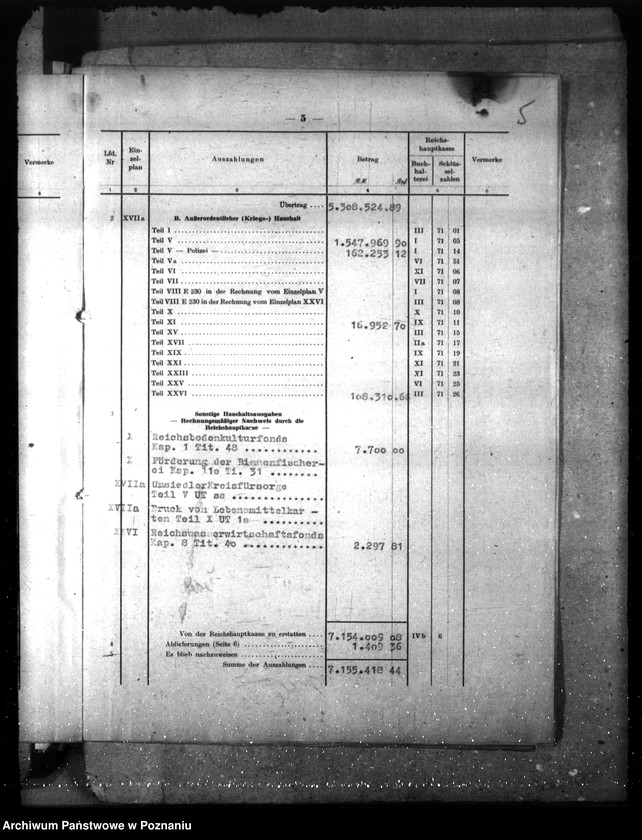 Obraz 9 z jednostki "Abschlussnachweisungen der Reichshauptkasse"
