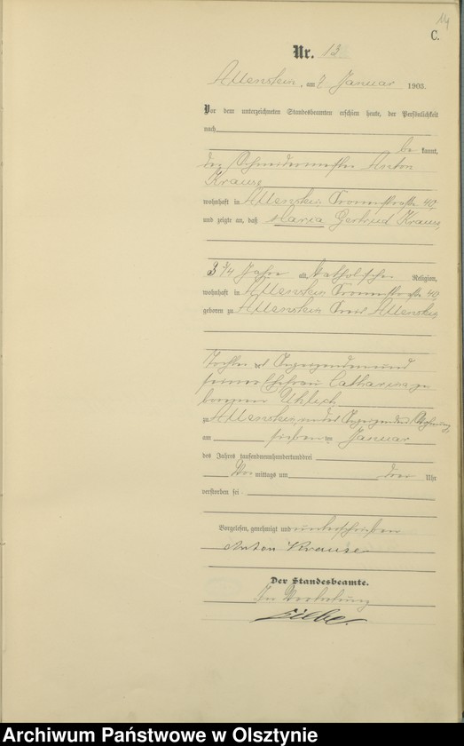 image.from.unit.number "Sterbe-Haupt-Register Tom I,Nr 1 - 395"