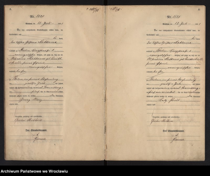 image.from.unit.number "Geburts-Neben-Register Breslau I 1891 Band 5"