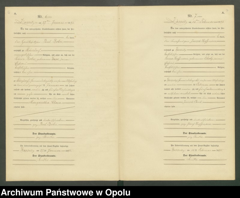 Obraz 6 z jednostki "Geburts-Neben-Register Standesamts Koppitz pro 1895"
