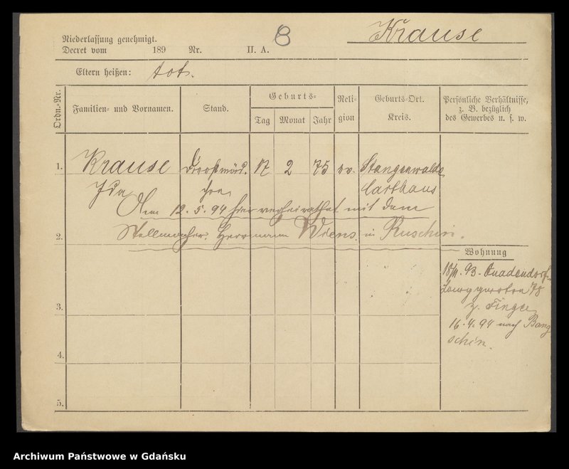 image.from.unit.number "Karty meldunkowe: Krause Ida - Krause Johann"