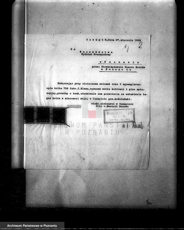 Obraz 6 z jednostki "Mleczarnia parowa O. Bernuthe w Czempiniu, pow. kościański nr woj. kotła 1922"