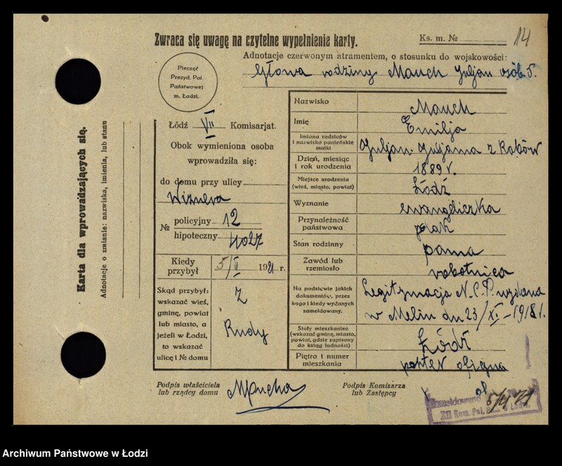 Obraz 16 z jednostki "[Spis ludności Łodzi] Matysek - Mazurenko"