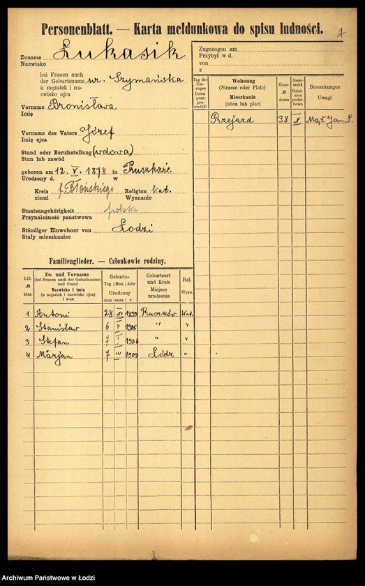 Obraz 9 z jednostki "[Spis ludności Łodzi] Łukasiewicz - Luński"