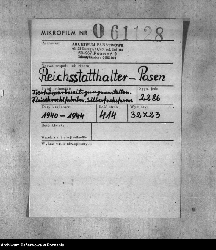 Obraz 2 z jednostki "Tierkörperbeseitigungsanstalten. Fleischmehlfabriken. Silberfuchsfarme"