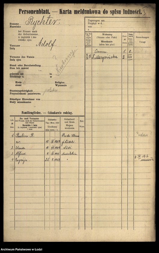 Obraz 7 z jednostki "[Spis ludności Łodzi] Richter"